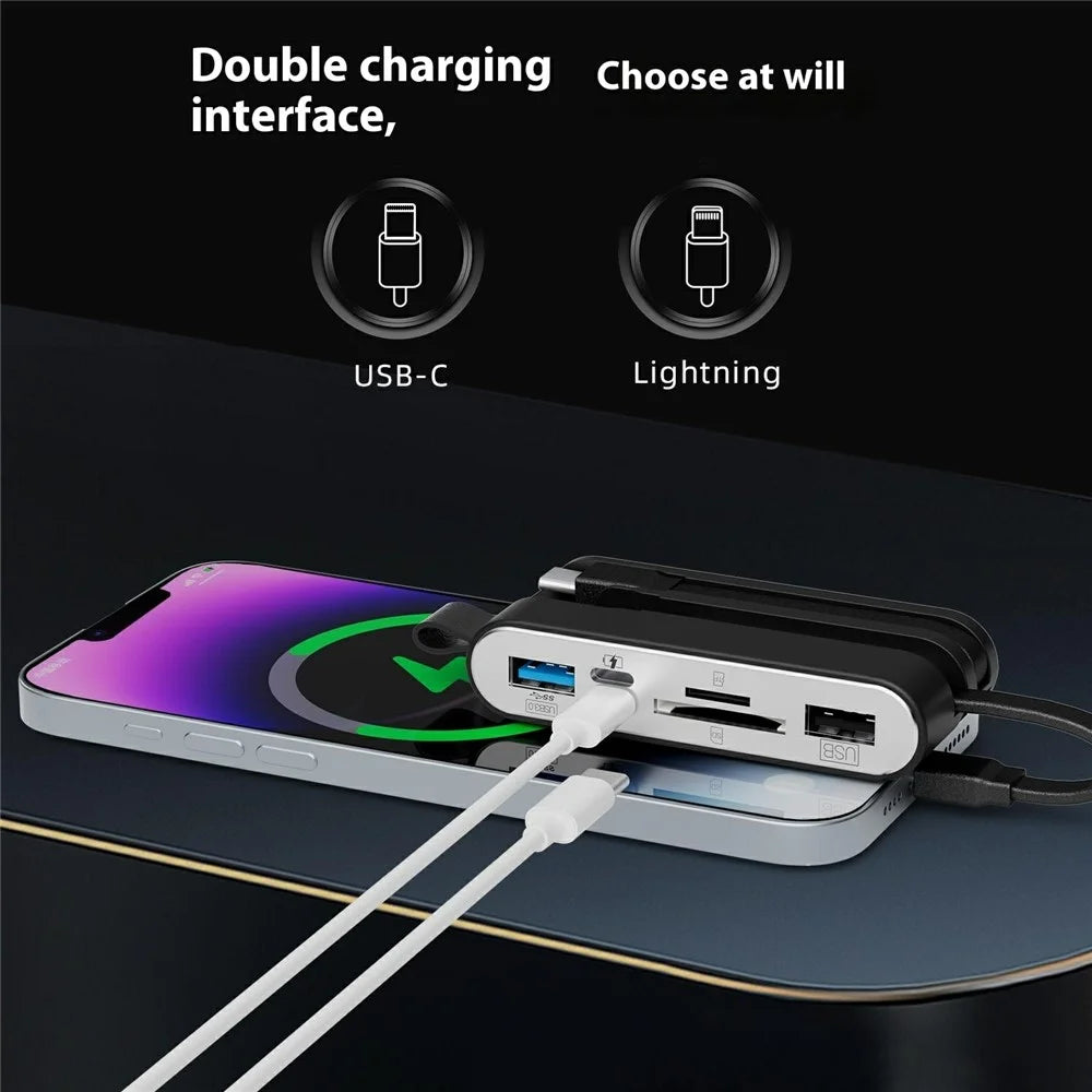 NK1058 3-in-1 USB 3.0 + USB-C + iP to SD / TF Card Reader USB Splitter Adapter for Mouse Keyboard - 6