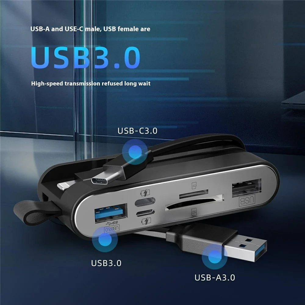 NK1058 3-in-1 USB 3.0 + USB-C + iP to SD / TF Card Reader USB Splitter Adapter for Mouse Keyboard - 7