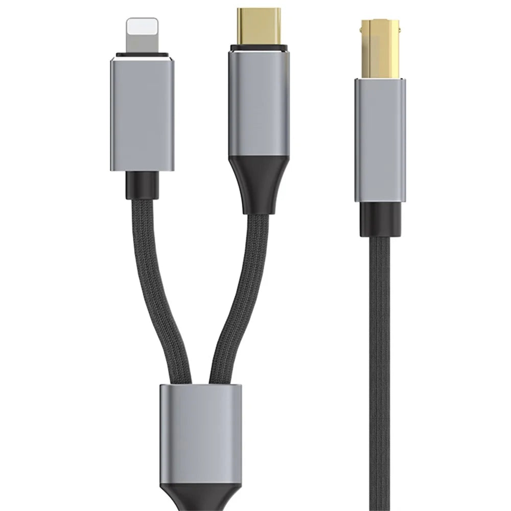 1m 2-in-1 iP + Type-C to Midi Adapter Cable for Printer / Electronic Keyboard / Mixer / Sound Card - Black - 1