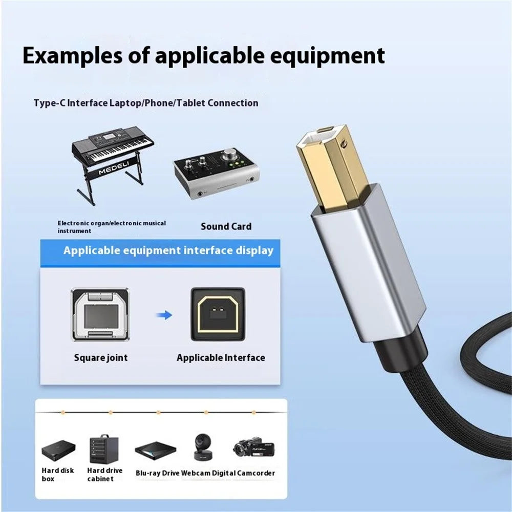 1m 2-in-1 iP + Type-C to Midi Adapter Cable for Printer / Electronic Keyboard / Mixer / Sound Card - Black - 3