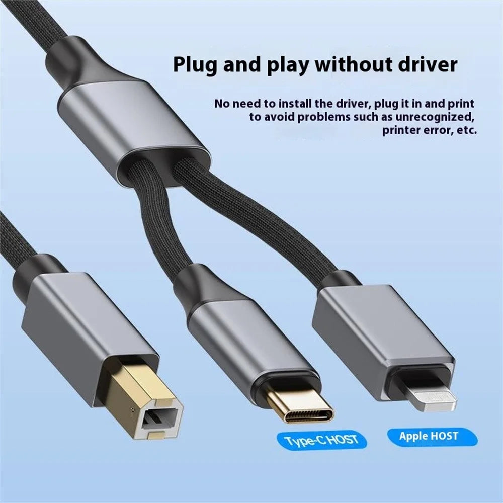 1m 2-in-1 iP + Type-C to Midi Adapter Cable for Printer / Electronic Keyboard / Mixer / Sound Card - Black - 4