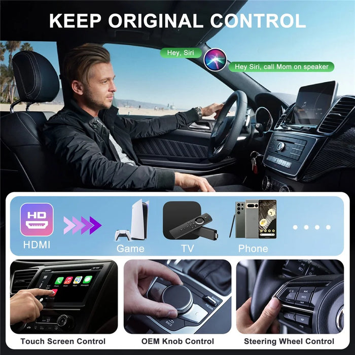 020-6-1 USB Plug Carplay Adapter with HD Female Port Wireless Multimedia Player for iPhone - White - 5