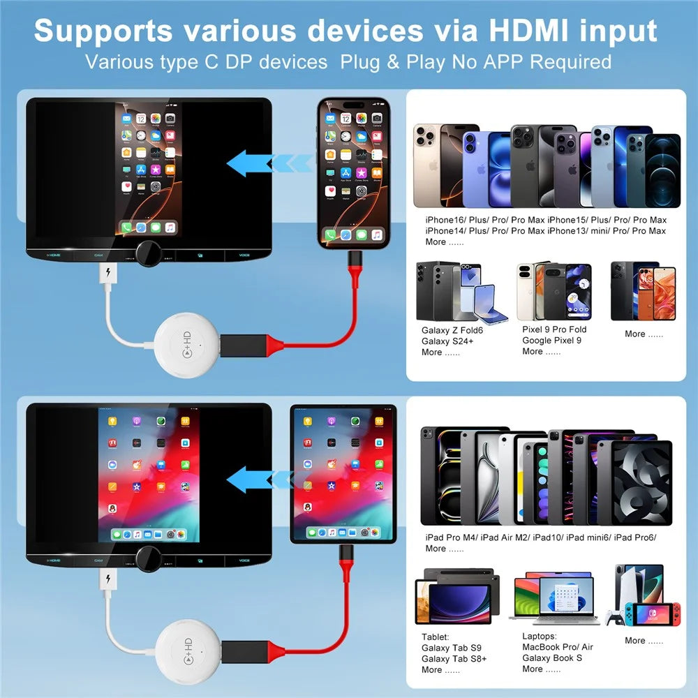 020-6-1 USB Plug Carplay Adapter with HD Female Port Wireless Multimedia Player for iPhone - White - 7