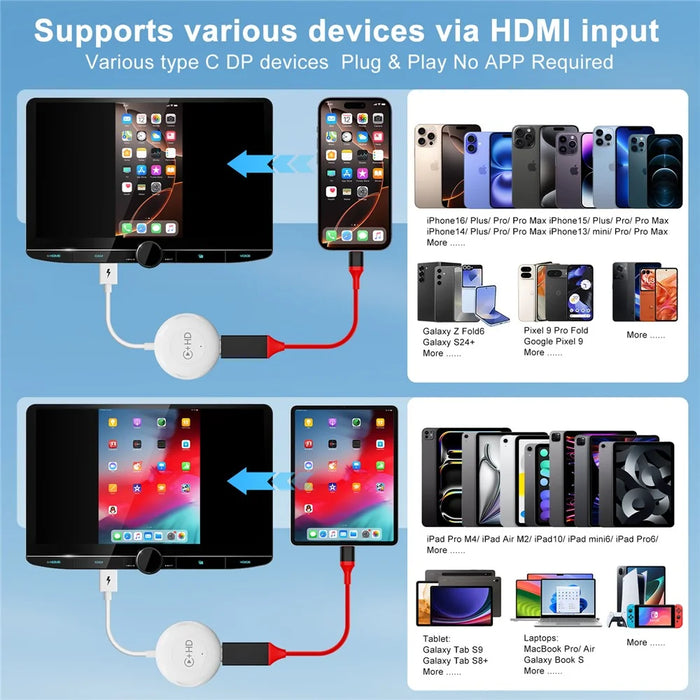020-6-1 USB Plug Carplay Adapter with HD Female Port Wireless Multimedia Player for iPhone - White - 7