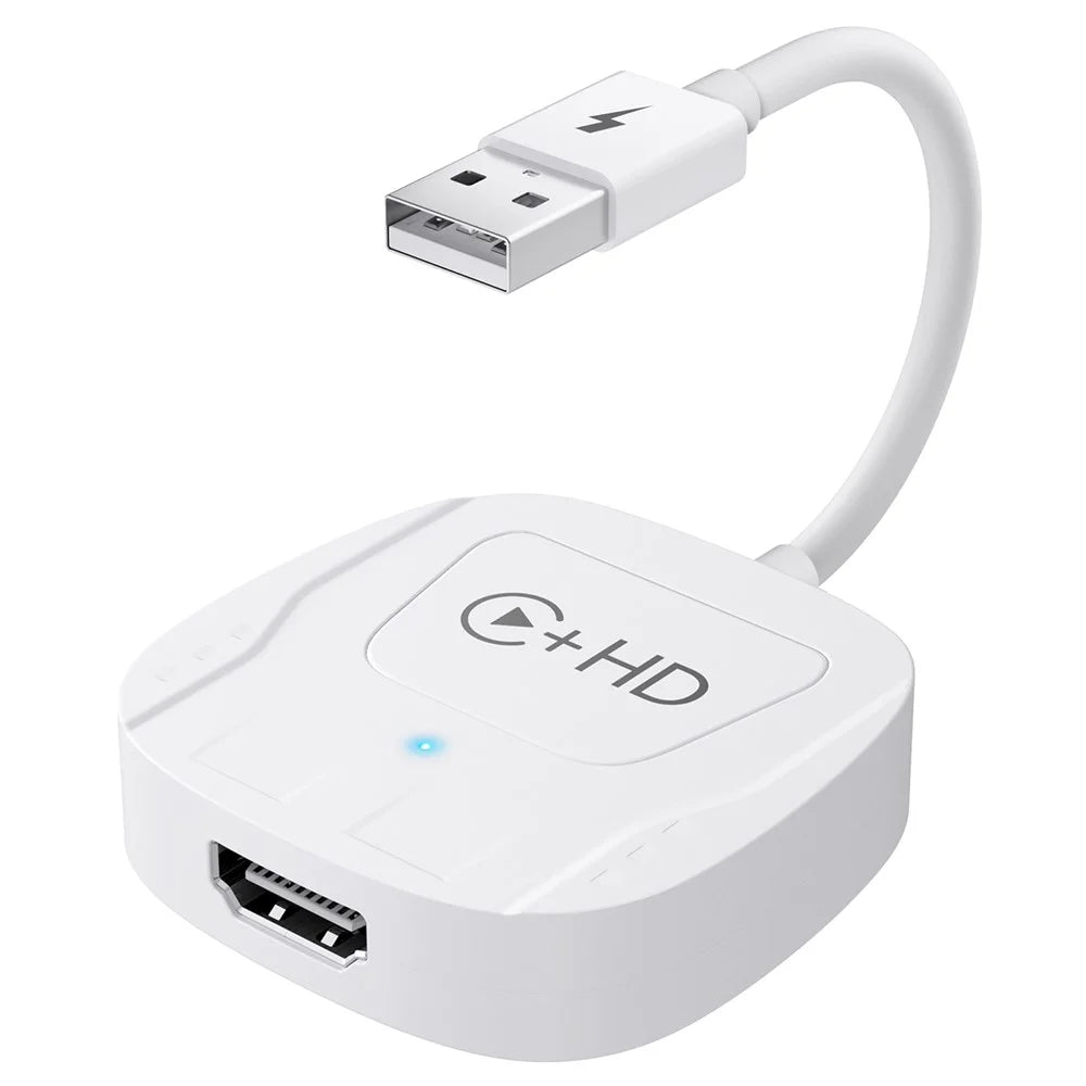 020-7-1 Wired to Wireless USB Plug Carplay Adapter with HD Female Port Multimedia Player for iPhone - White - 1