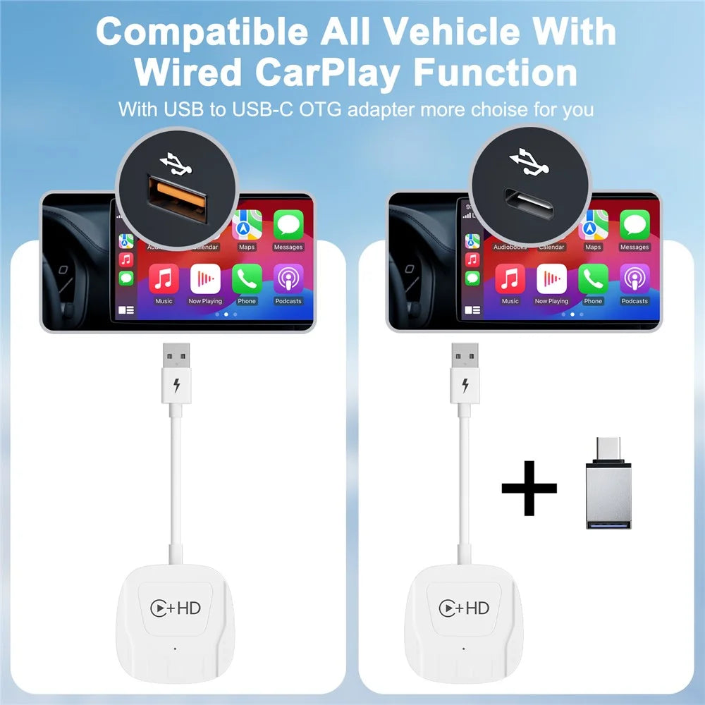 020-7-1 Wired to Wireless USB Plug Carplay Adapter with HD Female Port Multimedia Player for iPhone - White - 6