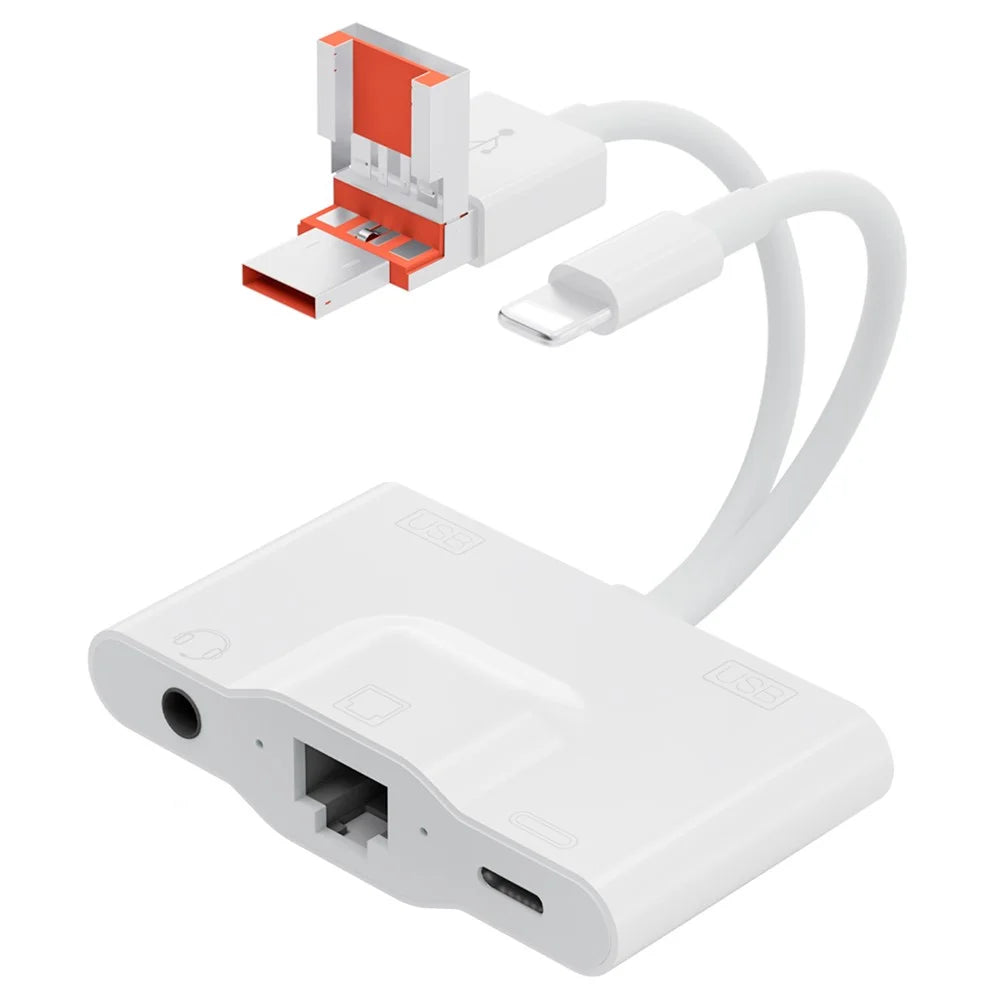 NK1033TL Pro USB + Type-C + iP to Dual USB 2.0 / USB-C / 3.5mm / Ethernet Adapter for Laptop Tablet Smartphone - 1