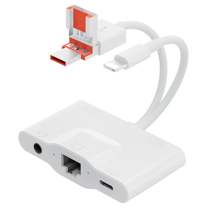 NK1033TL Pro USB + Type-C + iP to Dual USB 2.0 / USB-C / 3.5mm / Ethernet Adapter for Laptop Tablet Smartphone - 1