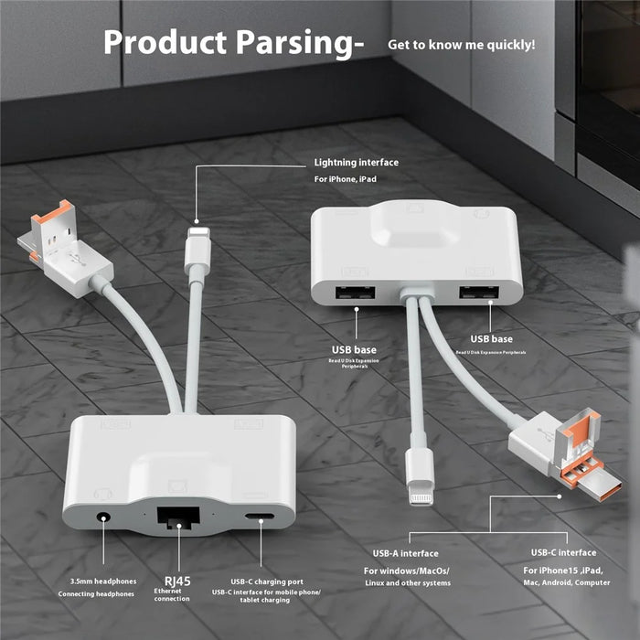 NK1033TL Pro USB + Type-C + iP to Dual USB 2.0 / USB-C / 3.5mm / Ethernet Adapter for Laptop Tablet Smartphone - 3