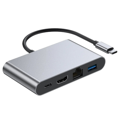 2322 Aluminum Shell Type-C Hub with RJ45 + 4K / 30HZ HD + USB 3.0 + PD 100W Charging Port - 1