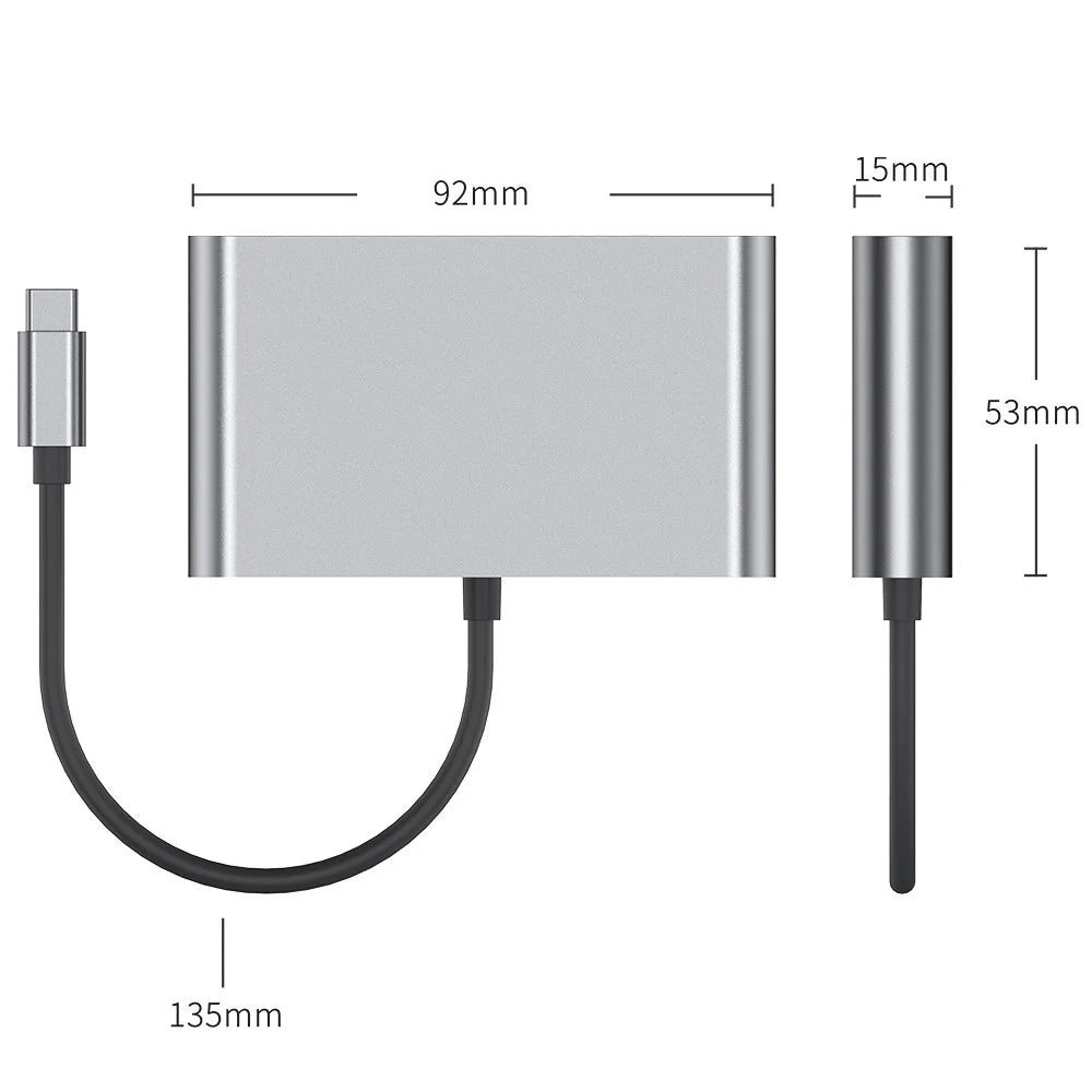 2322 Aluminum Shell Type-C Hub with RJ45 + 4K / 30HZ HD + USB 3.0 + PD 100W Charging Port - 6
