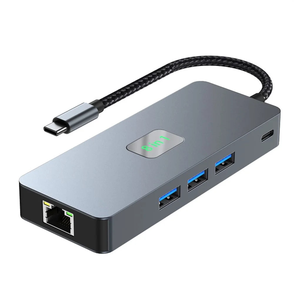 2401 8-in-1 Type-C Hub Docking Station with Gigabit Ethernet, 3x USB 3.0, 2x HD, DP, PD 100W Port - 1