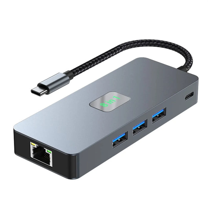 2401 8-in-1 Type-C Hub Docking Station with Gigabit Ethernet, 3x USB 3.0, 2x HD, DP, PD 100W Port - 1