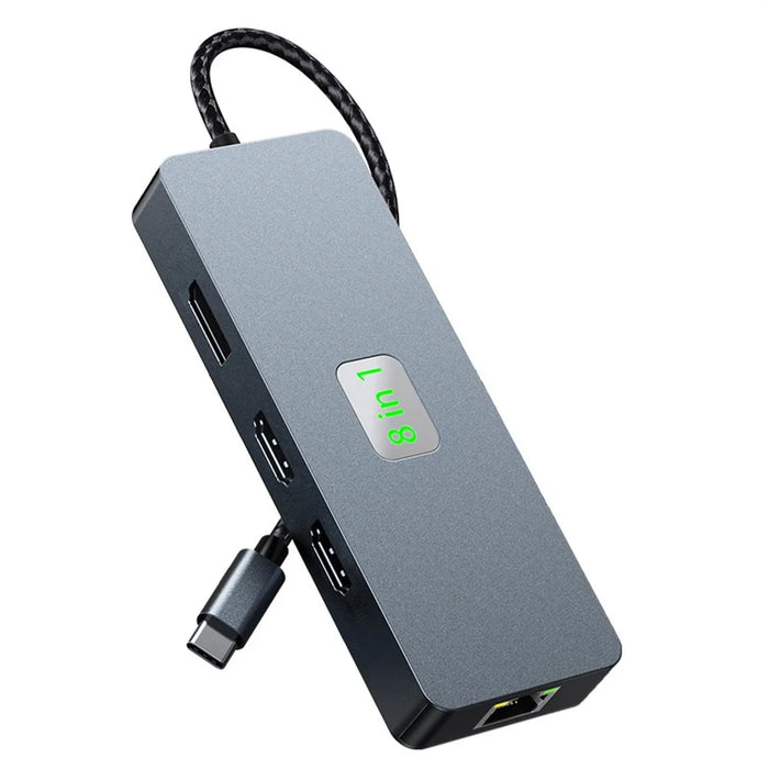2401 8-in-1 Type-C Hub Docking Station with Gigabit Ethernet, 3x USB 3.0, 2x HD, DP, PD 100W Port - 5