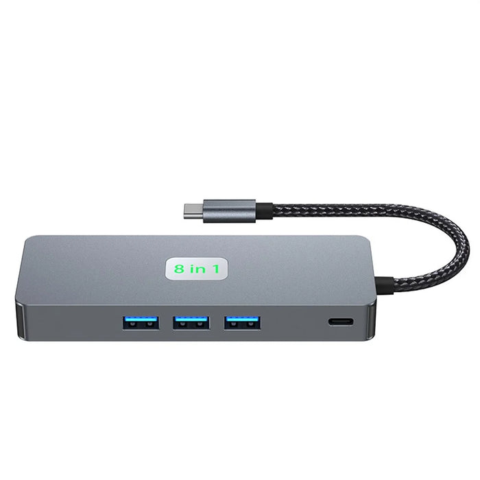 2401 8-in-1 Type-C Hub Docking Station with Gigabit Ethernet, 3x USB 3.0, 2x HD, DP, PD 100W Port - 6