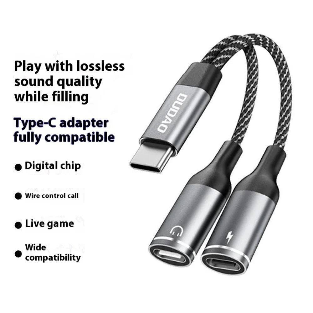 DUDAO L13C+ Type-C Male to Type-C Female Charging + Type-C Female Audio Headphone Adapter Splitter Cable with Digital Decoding - 2
