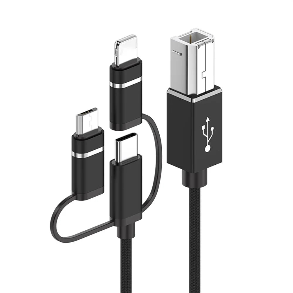 1m Plug and Play 3-in-1 iP + Type-C + Micro USB to MIDI Cable for Printer / Electric Piano / Keyboard / Mixer - Black - 1