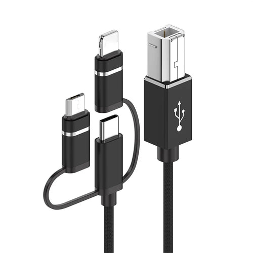 1m Plug and Play 3-in-1 iP + Type-C + Micro USB to MIDI Cable for Printer / Electric Piano / Keyboard / Mixer - Black - 1