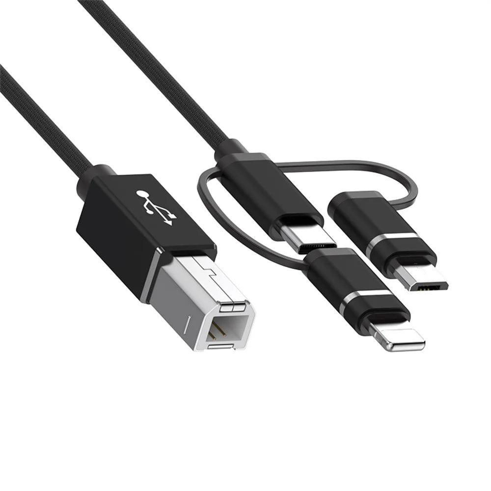1m Plug and Play 3-in-1 iP + Type-C + Micro USB to MIDI Cable for Printer / Electric Piano / Keyboard / Mixer - Black - 2