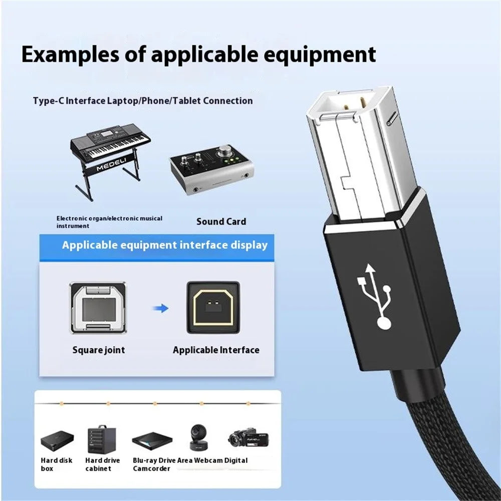 1m Plug and Play 3-in-1 iP + Type-C + Micro USB to MIDI Cable for Printer / Electric Piano / Keyboard / Mixer - Black - 4