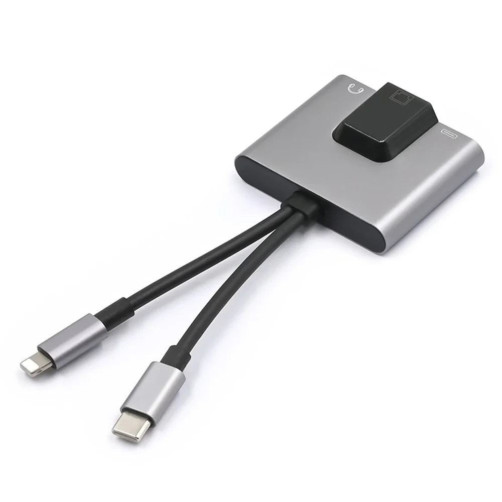 2-in-1 iP  /  Type-C Ethernet Adapter 100Mbps Network Card 3.5mm Audio Jack Converter - 1