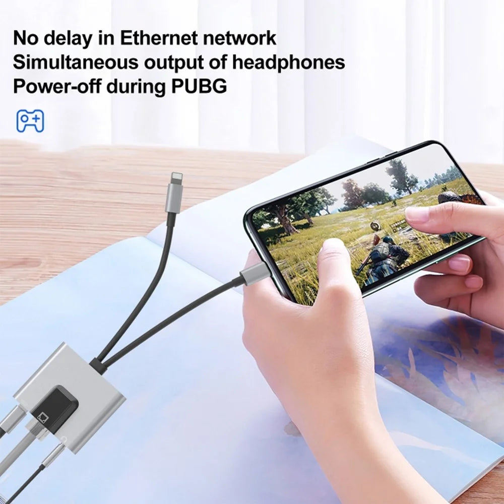 2-in-1 iP  /  Type-C Ethernet Adapter 100Mbps Network Card 3.5mm Audio Jack Converter - 4