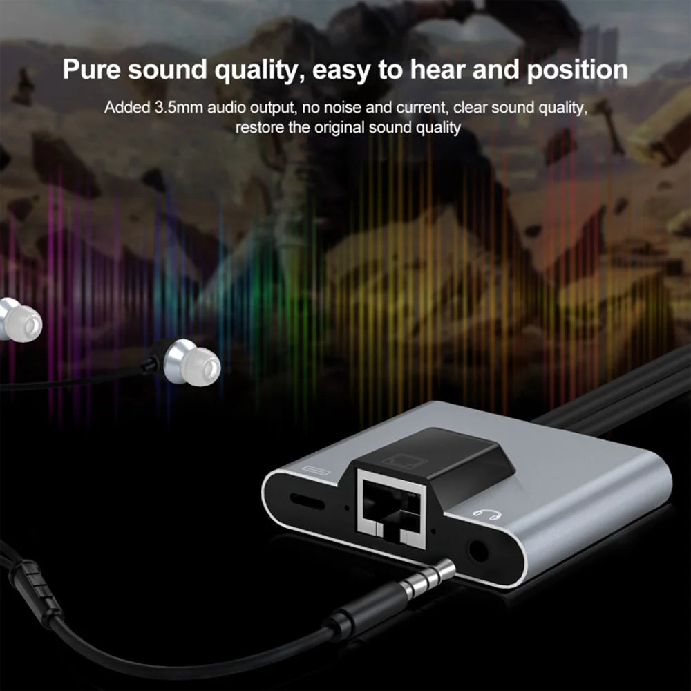 2-in-1 iP  /  Type-C Ethernet Adapter 100Mbps Network Card 3.5mm Audio Jack Converter - 6