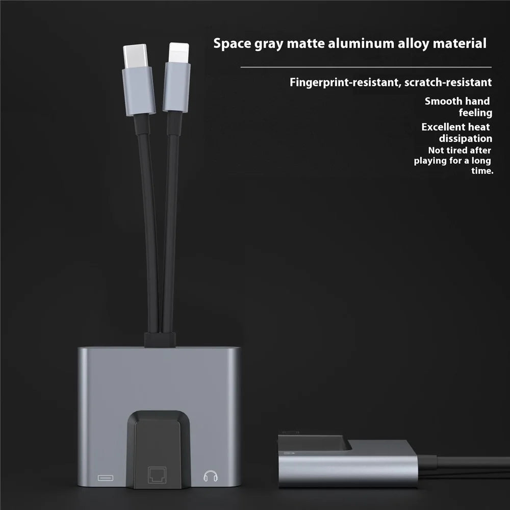 2-in-1 iP  /  Type-C Ethernet Adapter 100Mbps Network Card 3.5mm Audio Jack Converter - 7