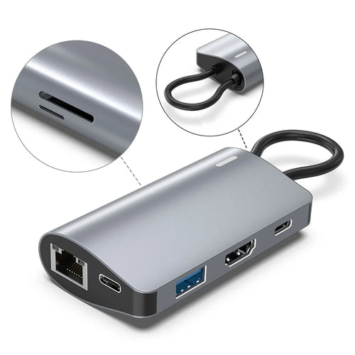 2395-07 USB-C Hub 7-Port Docking Station with 4K HD, 100W PD, USB 3.0, RJ45, SD / TF Card Reader - 1