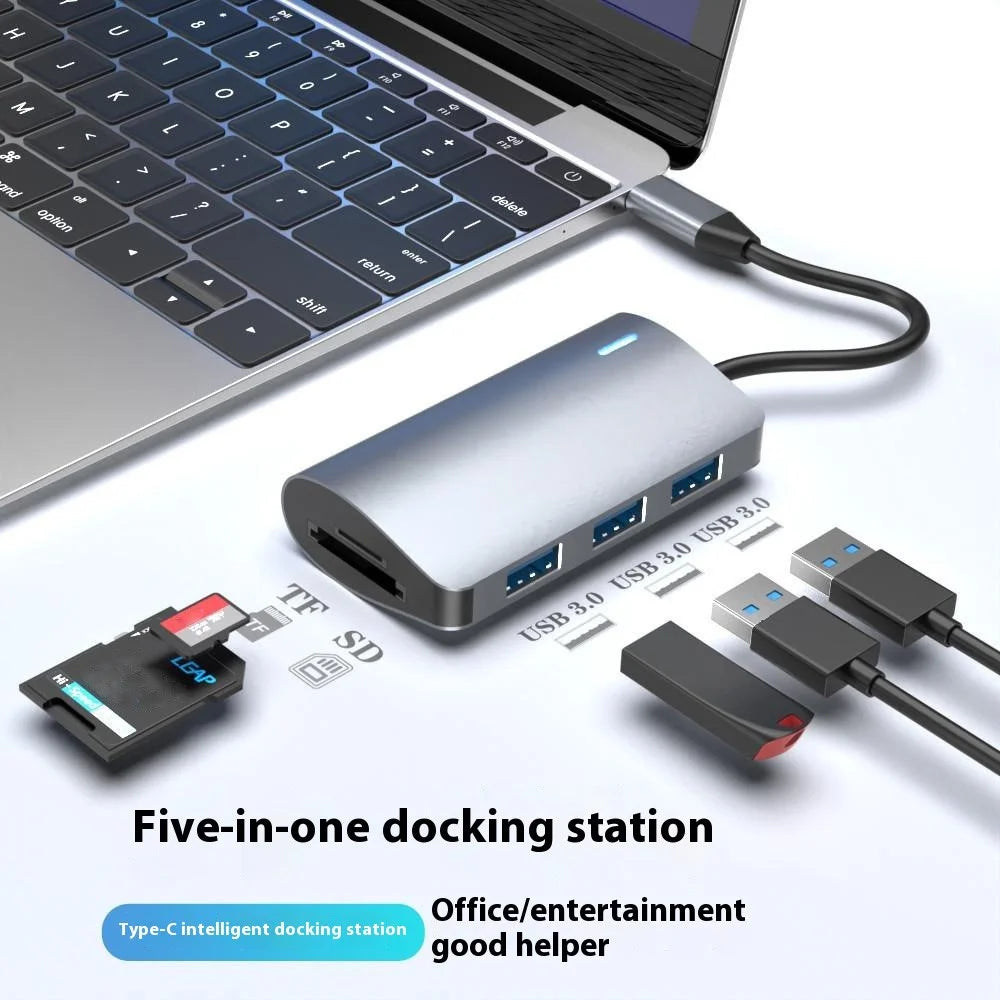 2395-05 5-in-1 USB-C Hub Aluminum Alloy Docking Station with 3 USB 3.0 + SD / TF Card Reader - Grey - 2