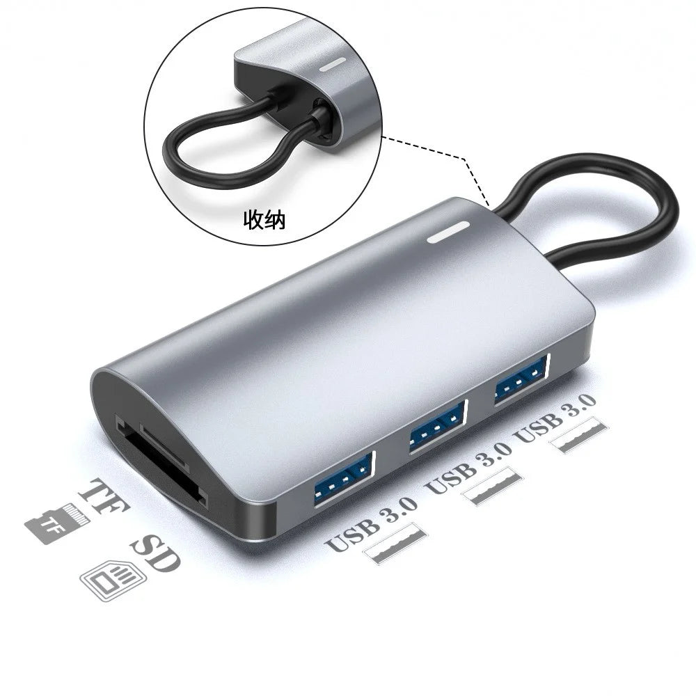 2395-05 5-in-1 USB-C Hub Aluminum Alloy Docking Station with 3 USB 3.0 + SD / TF Card Reader - Grey - 3