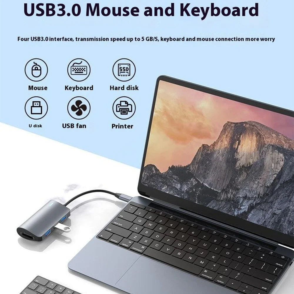 2395-05 5-in-1 USB-C Hub Aluminum Alloy Docking Station with 3 USB 3.0 + SD / TF Card Reader - Grey - 4