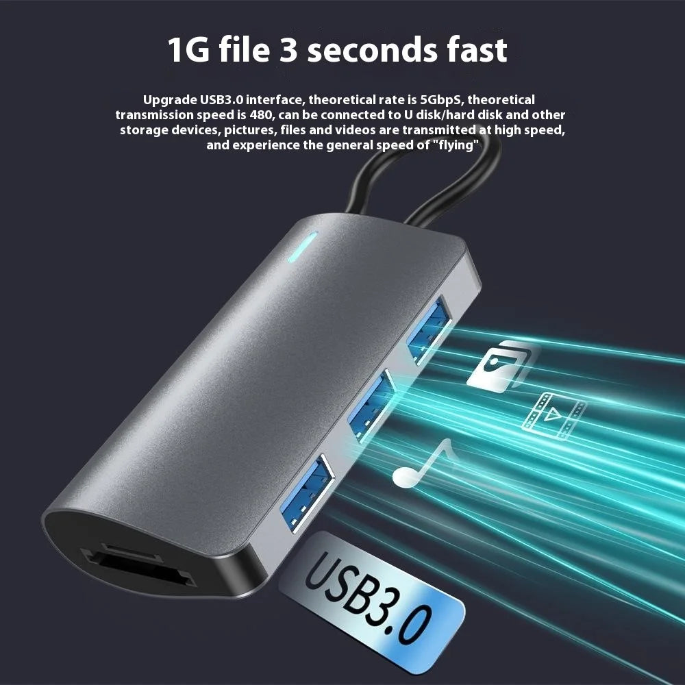 2395-05 5-in-1 USB-C Hub Aluminum Alloy Docking Station with 3 USB 3.0 + SD / TF Card Reader - Grey - 5