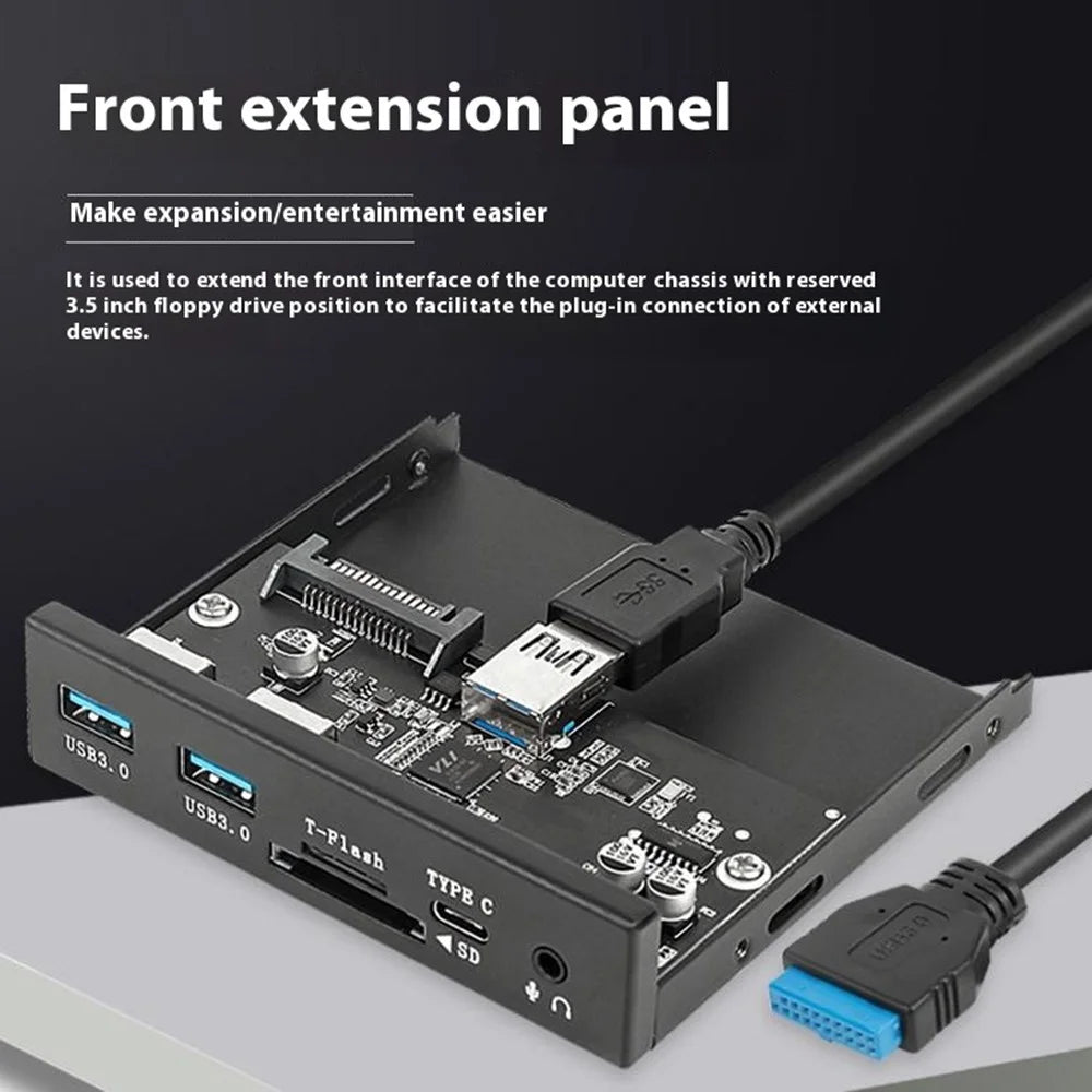 Y29 3.5-inch Front Bay Expansion Dock 2xUSB3.0 + TF / SD Card Slot + Type-C + Audio Jack Expansion Panel - 3