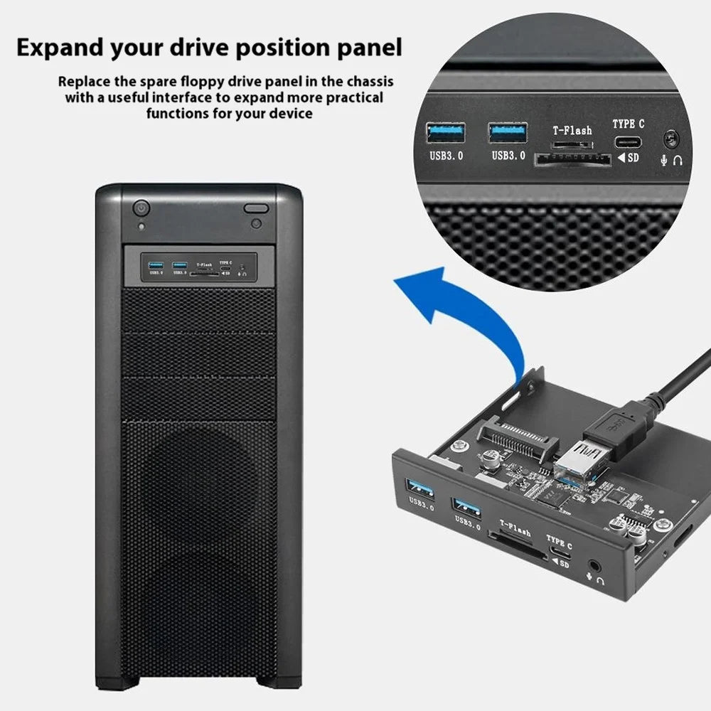 Y29 3.5-inch Front Bay Expansion Dock 2xUSB3.0 + TF / SD Card Slot + Type-C + Audio Jack Expansion Panel - 5