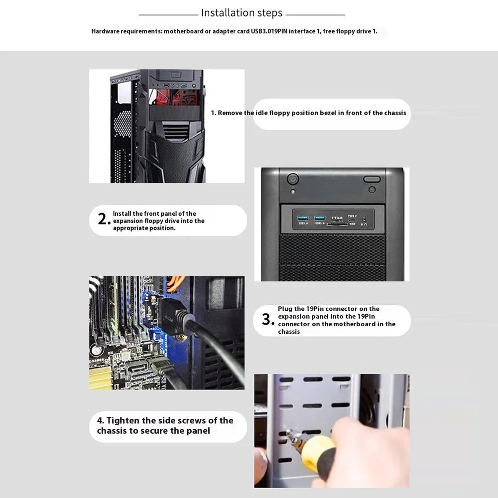 Y29 3.5-inch Front Bay Expansion Dock 2xUSB3.0 + TF / SD Card Slot + Type-C + Audio Jack Expansion Panel - 6