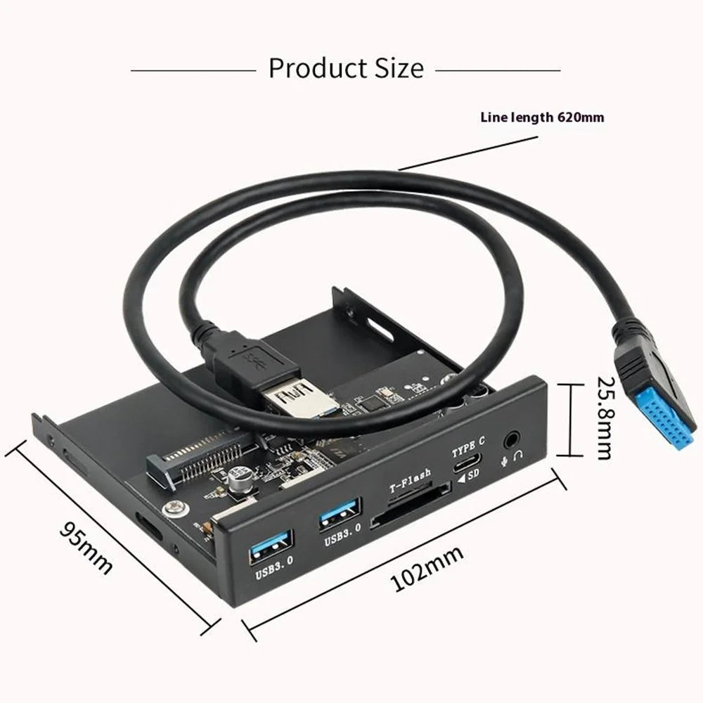 Y29 3.5-inch Front Bay Expansion Dock 2xUSB3.0 + TF / SD Card Slot + Type-C + Audio Jack Expansion Panel - 7
