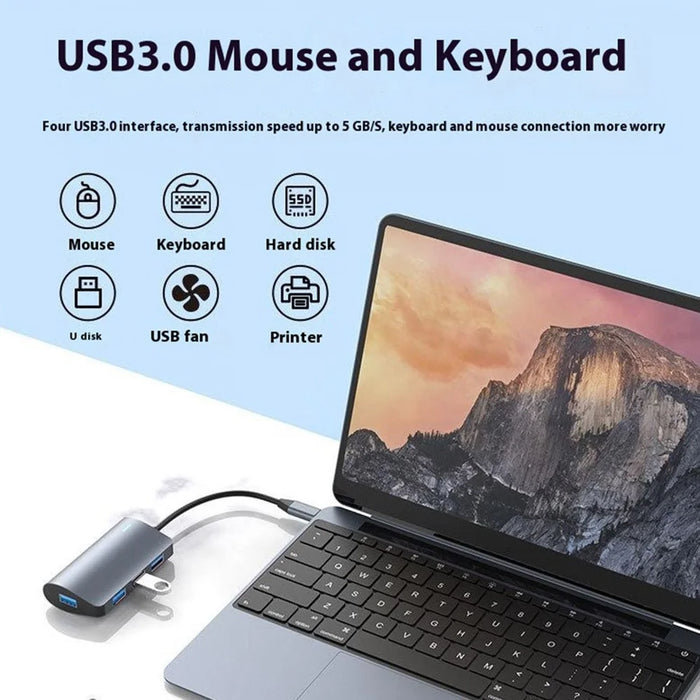 2395-0430 USB-C Hub with 4 USB 3.0 Ports 5Gbps Data Transfer Aluminum Alloy Docking Station - Grey - 3