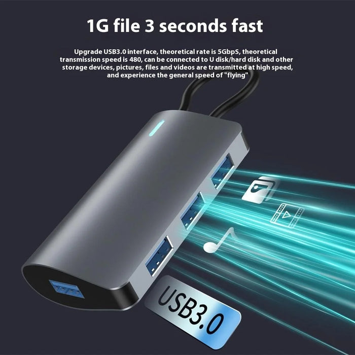 2395-0430 USB-C Hub with 4 USB 3.0 Ports 5Gbps Data Transfer Aluminum Alloy Docking Station - Grey - 5