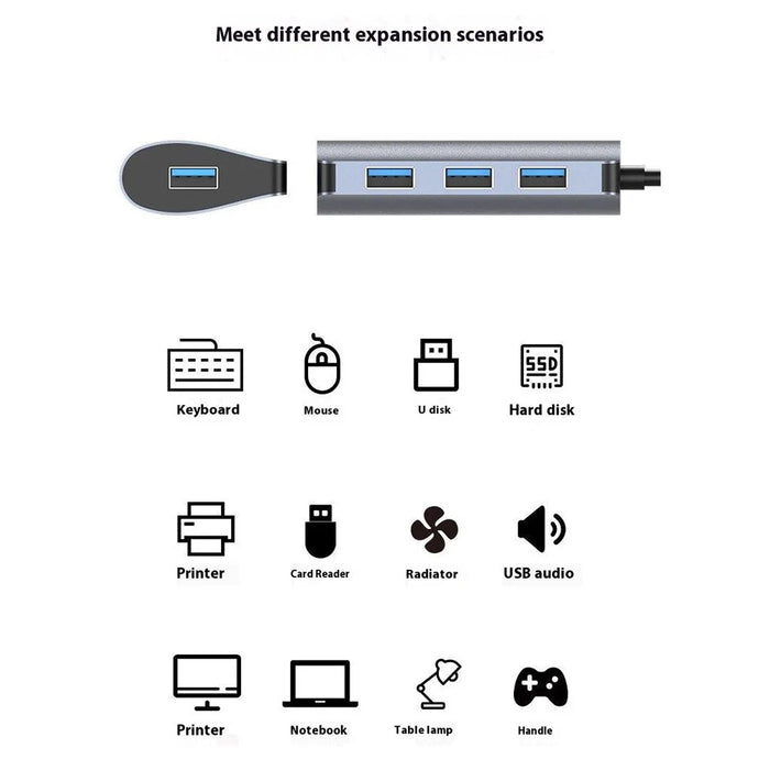 2395-0430 USB-C Hub with 4 USB 3.0 Ports 5Gbps Data Transfer Aluminum Alloy Docking Station - Grey - 6