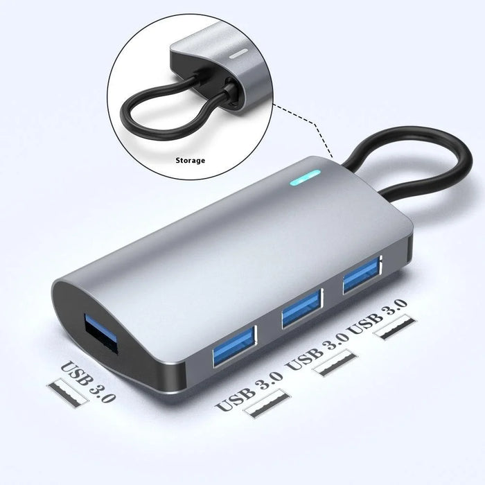 2395-0430 USB-C Hub with 4 USB 3.0 Ports 5Gbps Data Transfer Aluminum Alloy Docking Station - Grey - 7