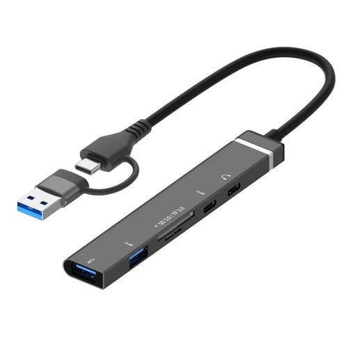 USB + Type-C 6-in-1 Hub Smartphones Tablets Computers Multi-Port Adapter OTG Card Reader - Grey - 1