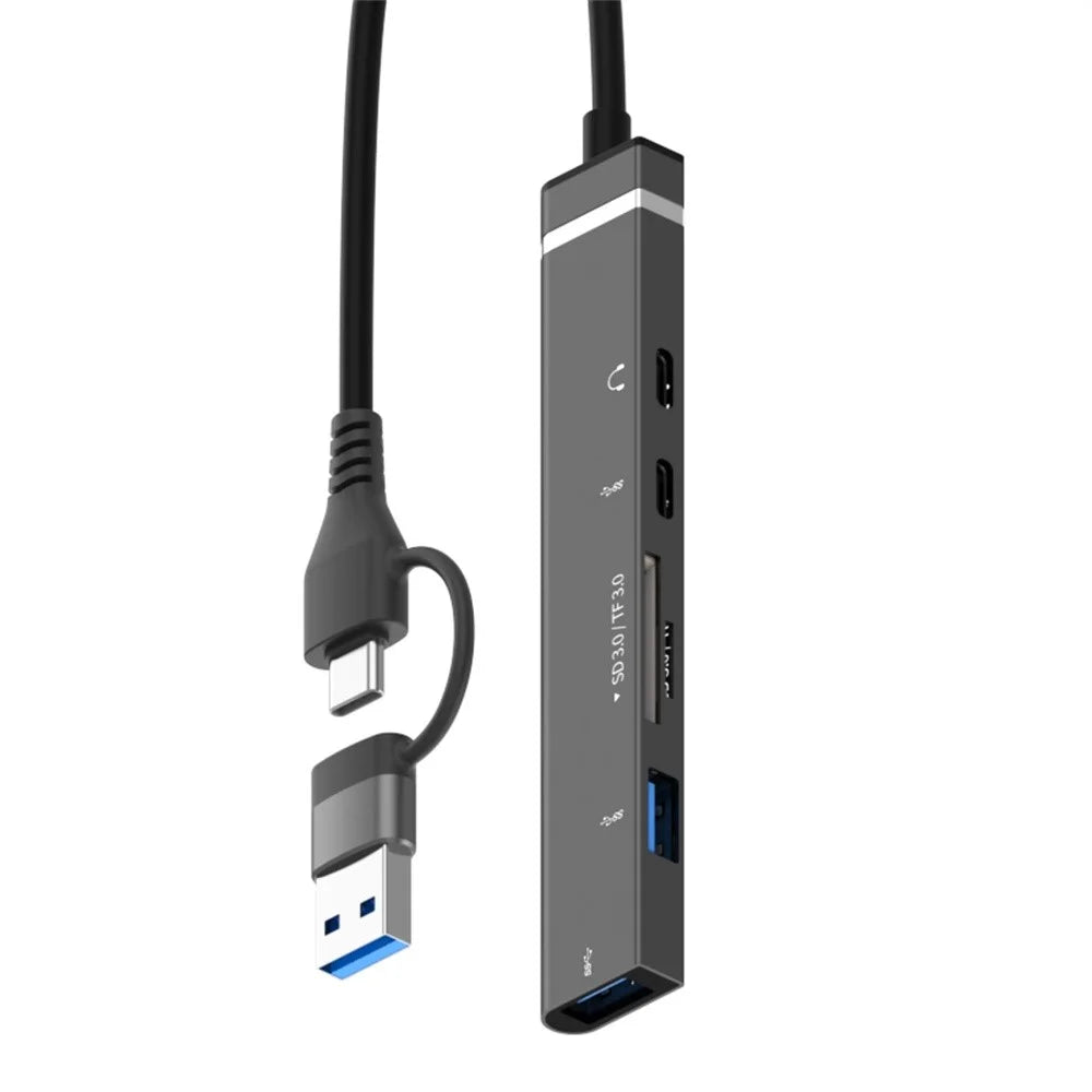USB + Type-C 6-in-1 Hub Smartphones Tablets Computers Multi-Port Adapter OTG Card Reader - Grey - 2