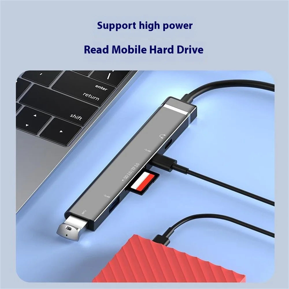 USB + Type-C 6-in-1 Hub Smartphones Tablets Computers Multi-Port Adapter OTG Card Reader - Grey - 5