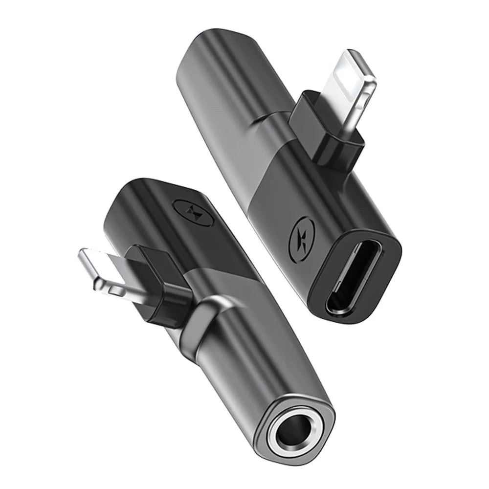 DAC Chip 8-Pin to 3.5mm Audio + Type-C Charging Port Adapter for iPhone - Grey - 1