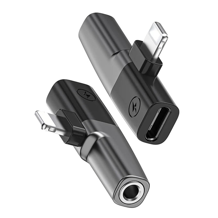 DAC Chip 8-Pin to 3.5mm Audio + Type-C Charging Port Adapter for iPhone - Grey - 1