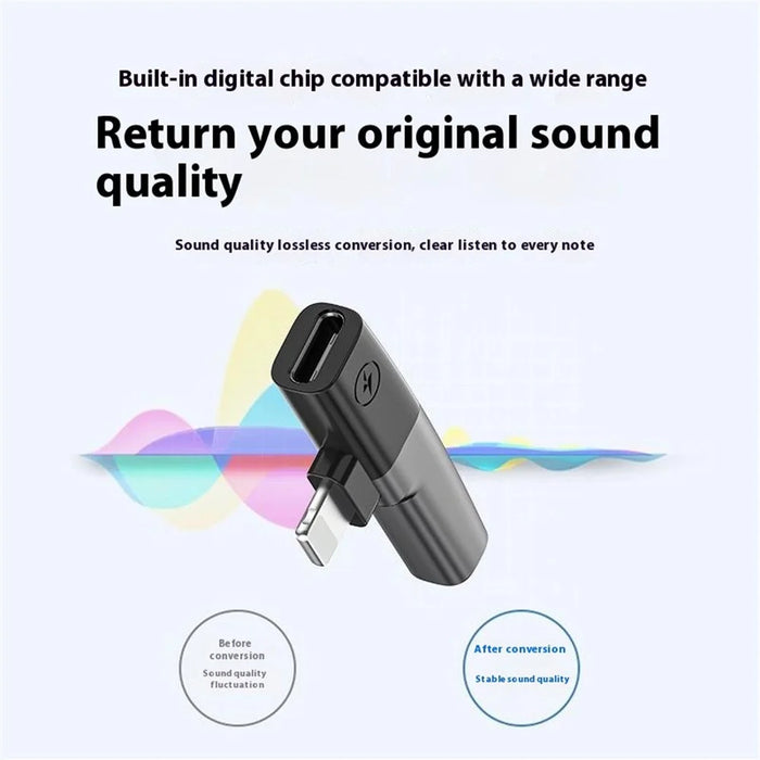 DAC Chip 8-Pin to 3.5mm Audio + Type-C Charging Port Adapter for iPhone - Grey - 5