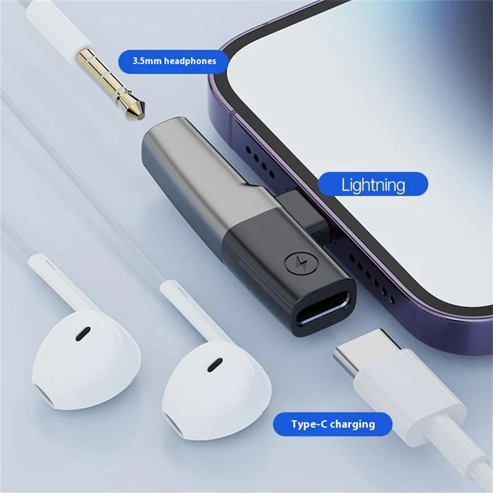 DAC Chip 8-Pin to 3.5mm Audio + Type-C Charging Port Adapter for iPhone - Grey - 7