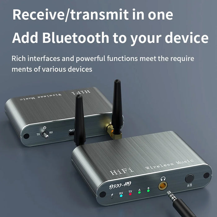 D500 Bluetooth-compatible 5.2 Receiver Transmitter 2 in 1 Qualcomm Audio Adapter with 3.5mm AUX Interface - 3