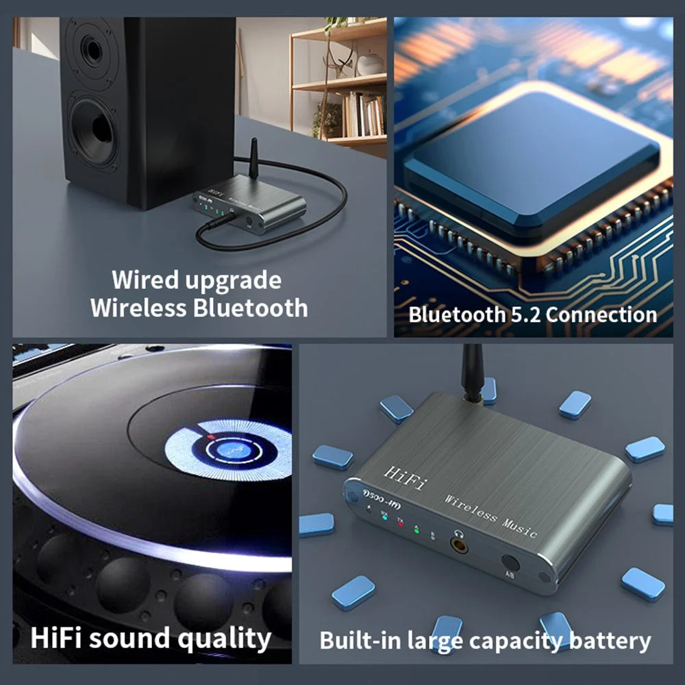 D500 Bluetooth-compatible 5.2 Receiver Transmitter 2 in 1 Qualcomm Audio Adapter with 3.5mm AUX Interface - 4